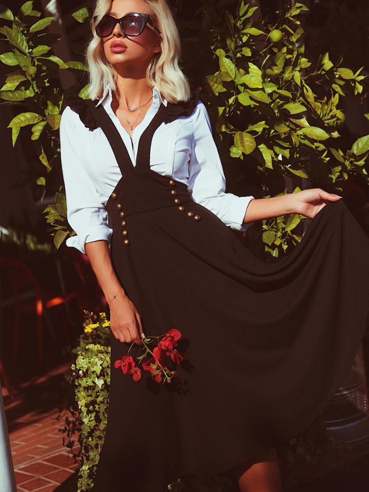 Romwe Ruffle Strap Double Breasted Pinafore Skirt