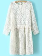 Romwe Lace Embroidered Cute Beige Dress