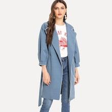 Romwe Contrast Seam Belted Coat