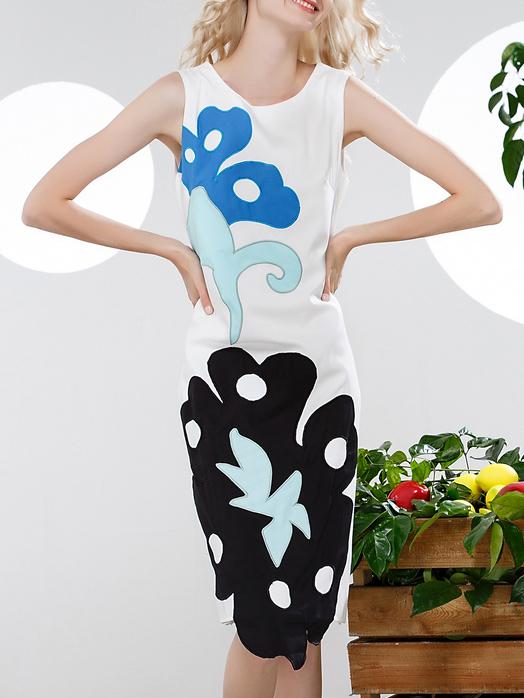 Romwe White Applique Pouf Shift Dress