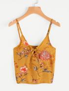 Romwe Random Flower Print Tie Front Cami Top