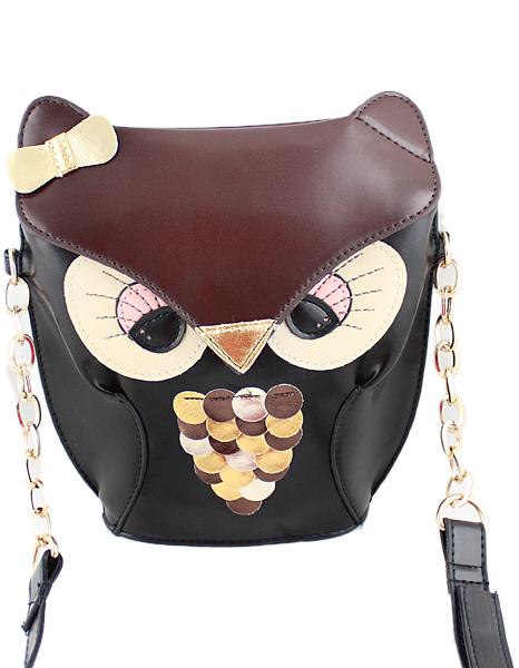 Romwe Brown Owl Bow Pu Leather Bag