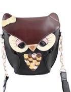 Romwe Brown Owl Bow Pu Leather Bag
