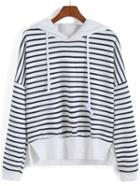 Romwe Hooded Striped Slit Sweatshirt
