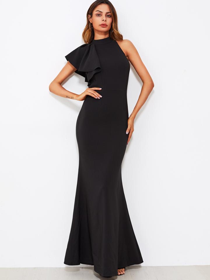 Romwe One Sided Flounce Shoulder Fishtail Dress
