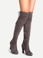 Romwe Coffee Faux Suede Lace Up Side Zipper Over The Knee Boots