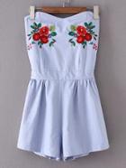 Romwe Sweetheart Open Back Embroidery Playsuit