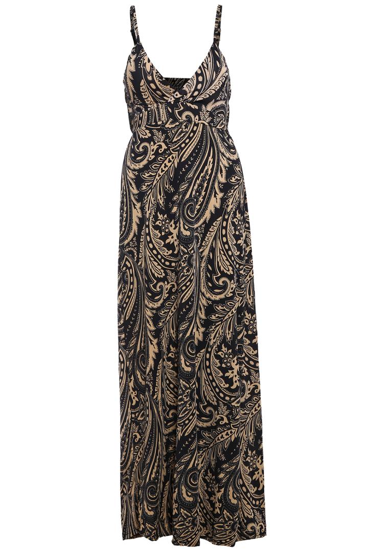 Romwe Spaghetti Strap Paisley Print Coffee Maxi Dress