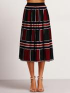 Romwe Color-block Striped Pleated Elastic Waist Skirt