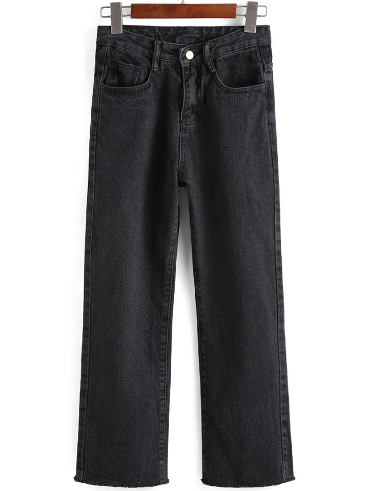 Romwe Frayed Denim Black Pant