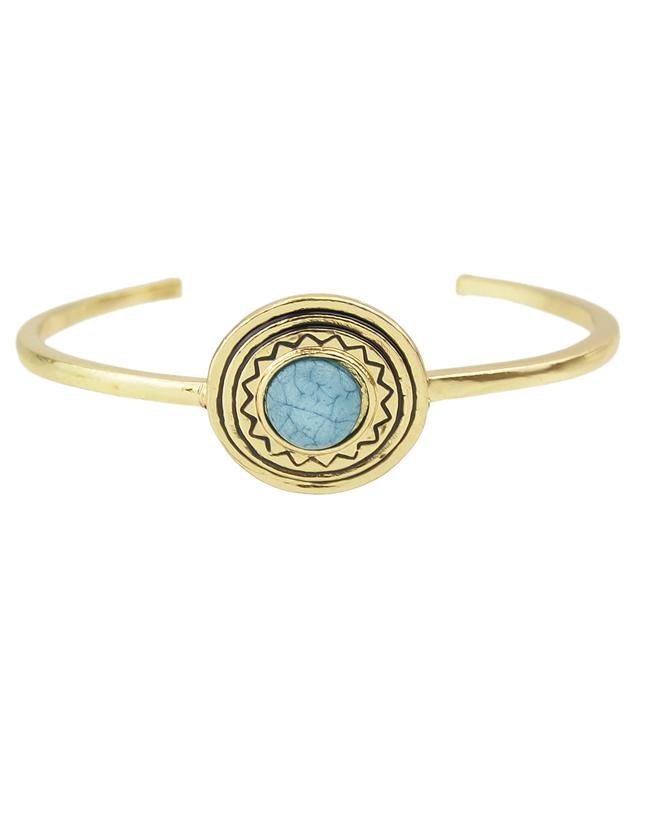 Romwe Simple Design Gemstone Blue Metal Cuff Bracelet