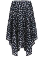 Romwe With Zipper Flower Print Asymmetrical Black Skirt