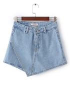 Romwe Light Blue Button Asymmetrical Denim Shorts