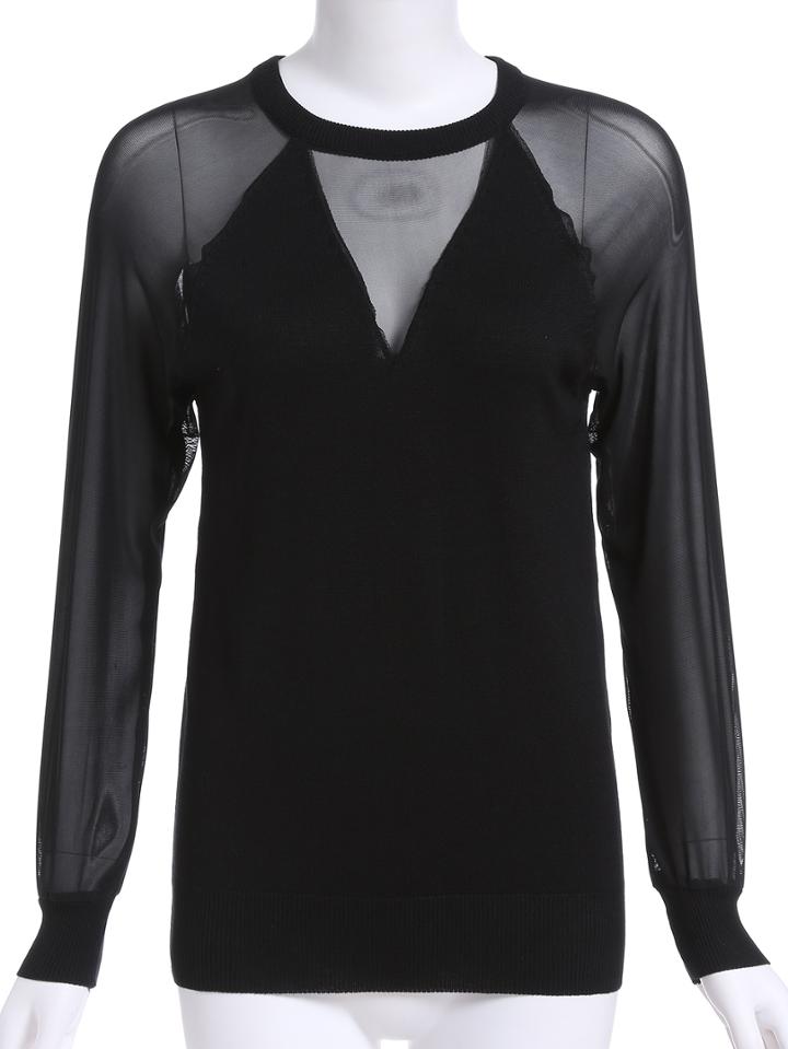 Romwe Round Neck Sheer Mesh Blouse