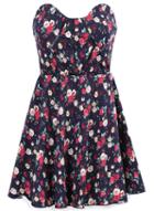 Romwe Strapless Florals Pleated Dress