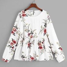Romwe Plus Floral Pattern Ruffle Hem Blouse