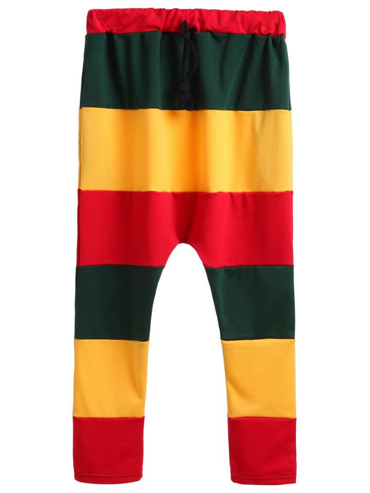 Romwe Multicolor Patchwork Drawstring Waist Leggings