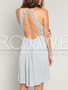 Romwe Grey Sleeveless With Lace Backless Dress