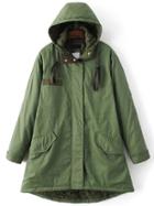 Romwe Army Green Hooded Loose Padded Coat