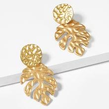 Romwe Textured Tropical Leaf Shaped Drop Earrings