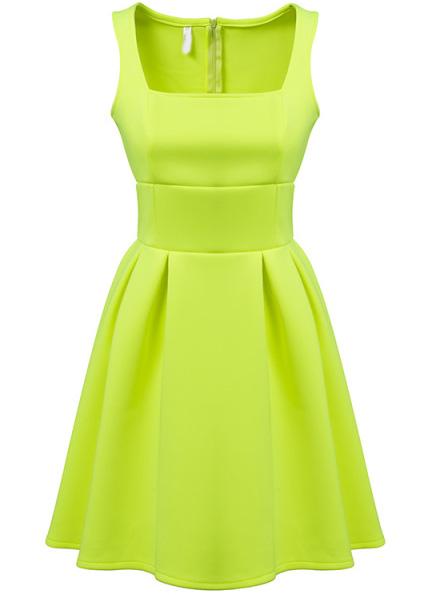 Romwe Green Square Neck Sleeveless Pleated Dress