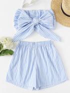 Romwe Knot Front Striped Tube Top With Shorts