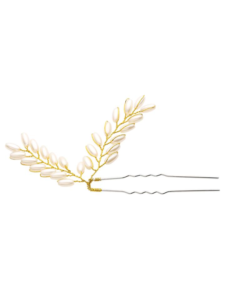 Romwe Beaded Silver Pins Hair Clip