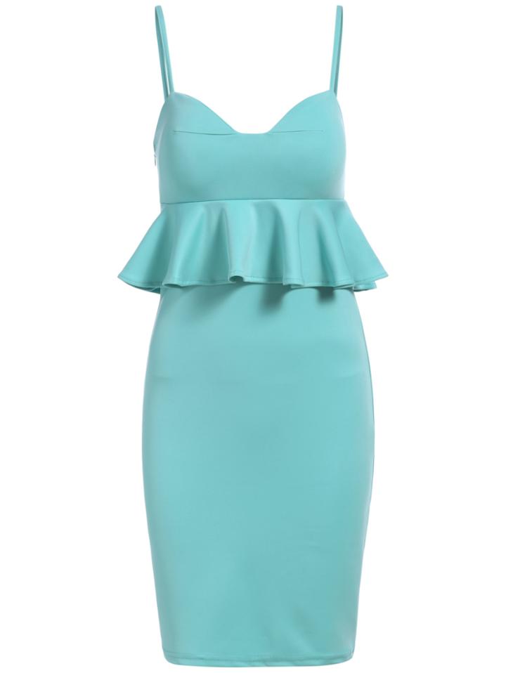 Romwe Spaghetti Strap Peplum Waist Bodycon Green Dress