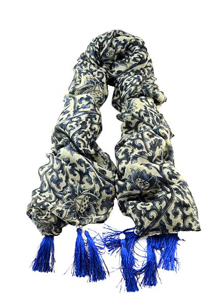 Romwe Tassel Lotus Print Scarf
