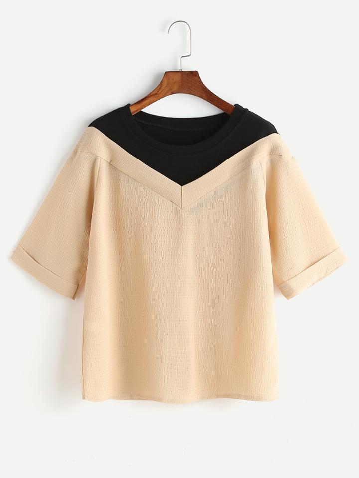 Romwe Color Block Cuffed Blouse