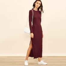Romwe Side Slit Rib Knit Maxi Dress