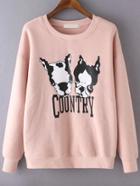 Romwe Cartoon Dog Print Pink Sweatshirt