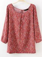 Romwe Round Neck Florals Blouse