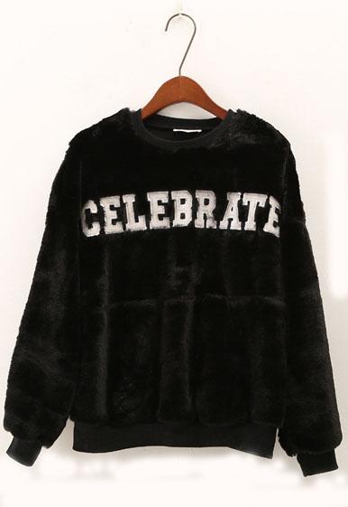 Romwe Celebrate Print Loose Sweatshirt-black