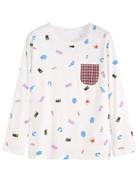 Romwe White Animals Print Plaid Pockets T-shirt