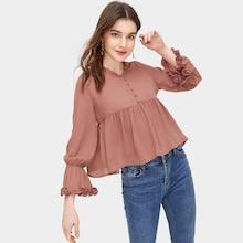Romwe Ruffle Trim Flounce Sleeve Blouse