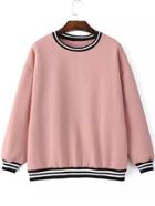 Romwe Round Neck Striped Pink Sweatshirt