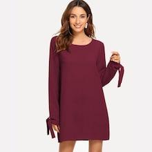 Romwe Knot Cuff Solid Dress