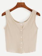 Romwe Beige Button Front Ribbed Tank Top