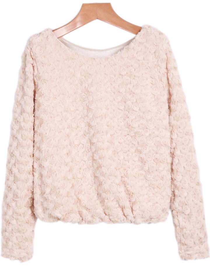Romwe Faux Fur Crop Apricot Blouse