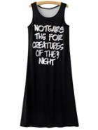Romwe Black Sleeveless Letter Print Knit Midi Dress
