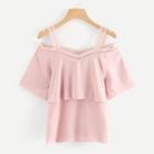 Romwe Open Shoulder Hollow Tiered Top