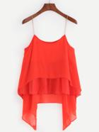 Romwe Red Chiffon Asymmetrical Cami Top