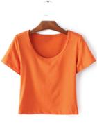 Romwe Orange Round Neck Short Sleeve Crop T-shirt