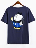 Romwe Fat Mouse Print T-shirt - Navy