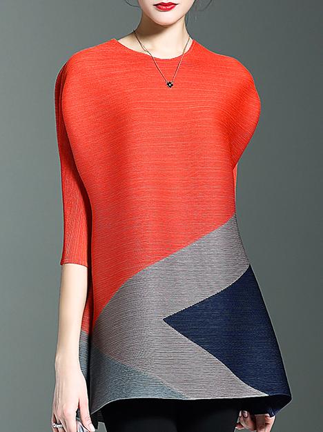 Romwe Red Color Block Pleated Elastic Shift Dress