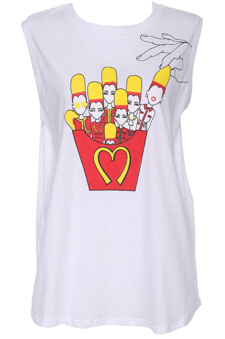 Romwe Romwe French Fries Print White Vest
