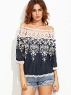 Romwe Off The Shoulder Contrast Crochet Embroidered Top