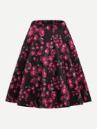 Romwe Random Rose Print Skirt