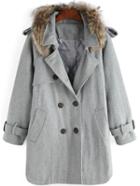 Romwe Lapel Double Breasted Pockets Long Grey Coat